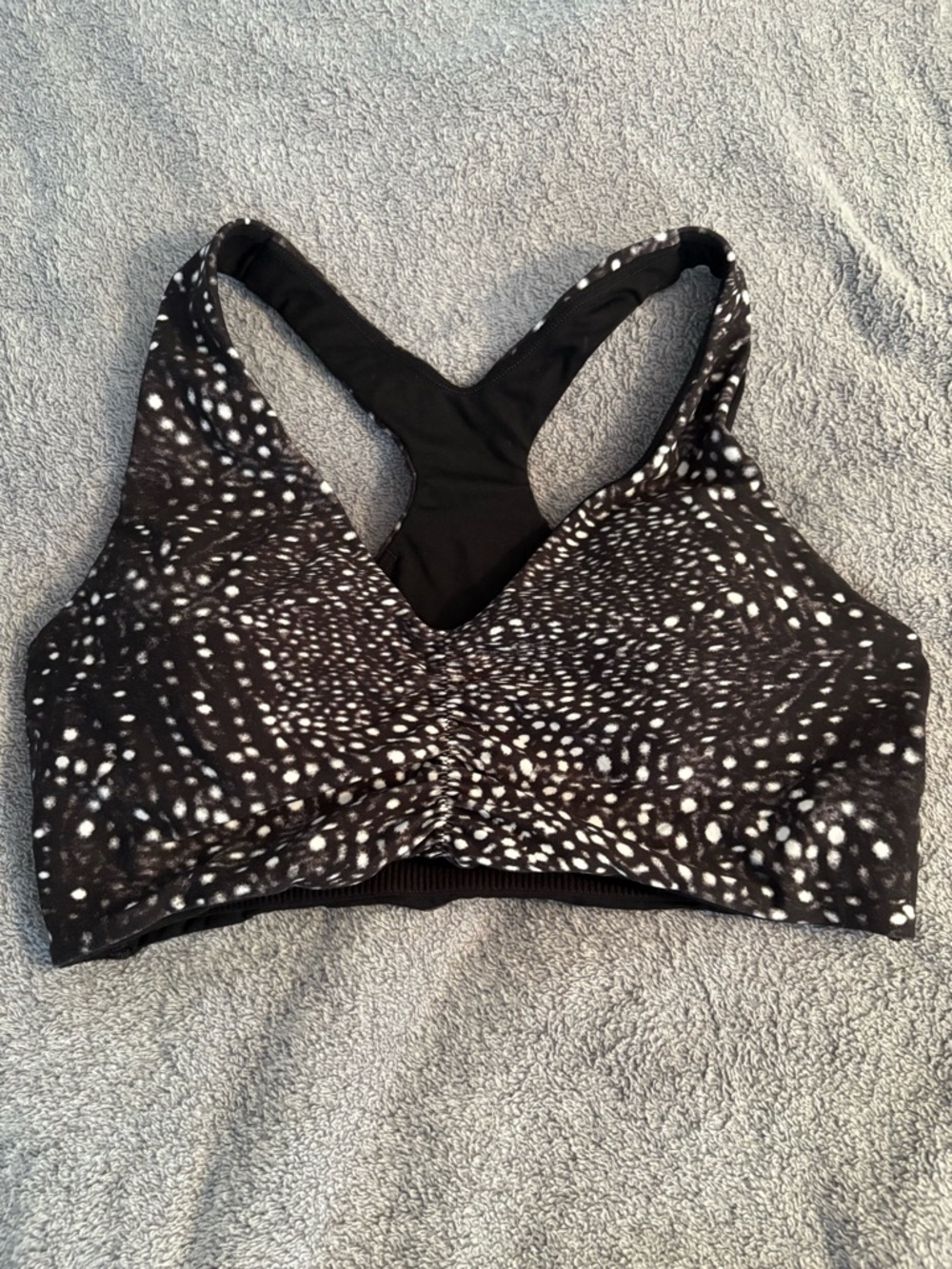 CALIA Women’s Cinch Front Medium Sports Bra Deep Sea Dot Print Lightly Padded